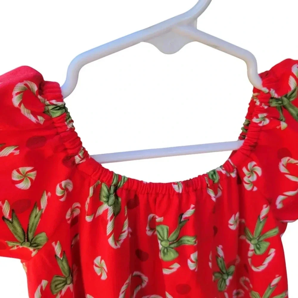 Handmade Boutique-style Girl's 4T Christmas Dress, Red, Candycane Peppermint